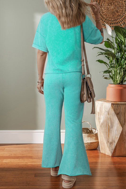 Mint Green Mineral Wash Star Patched Loose Pants Set
