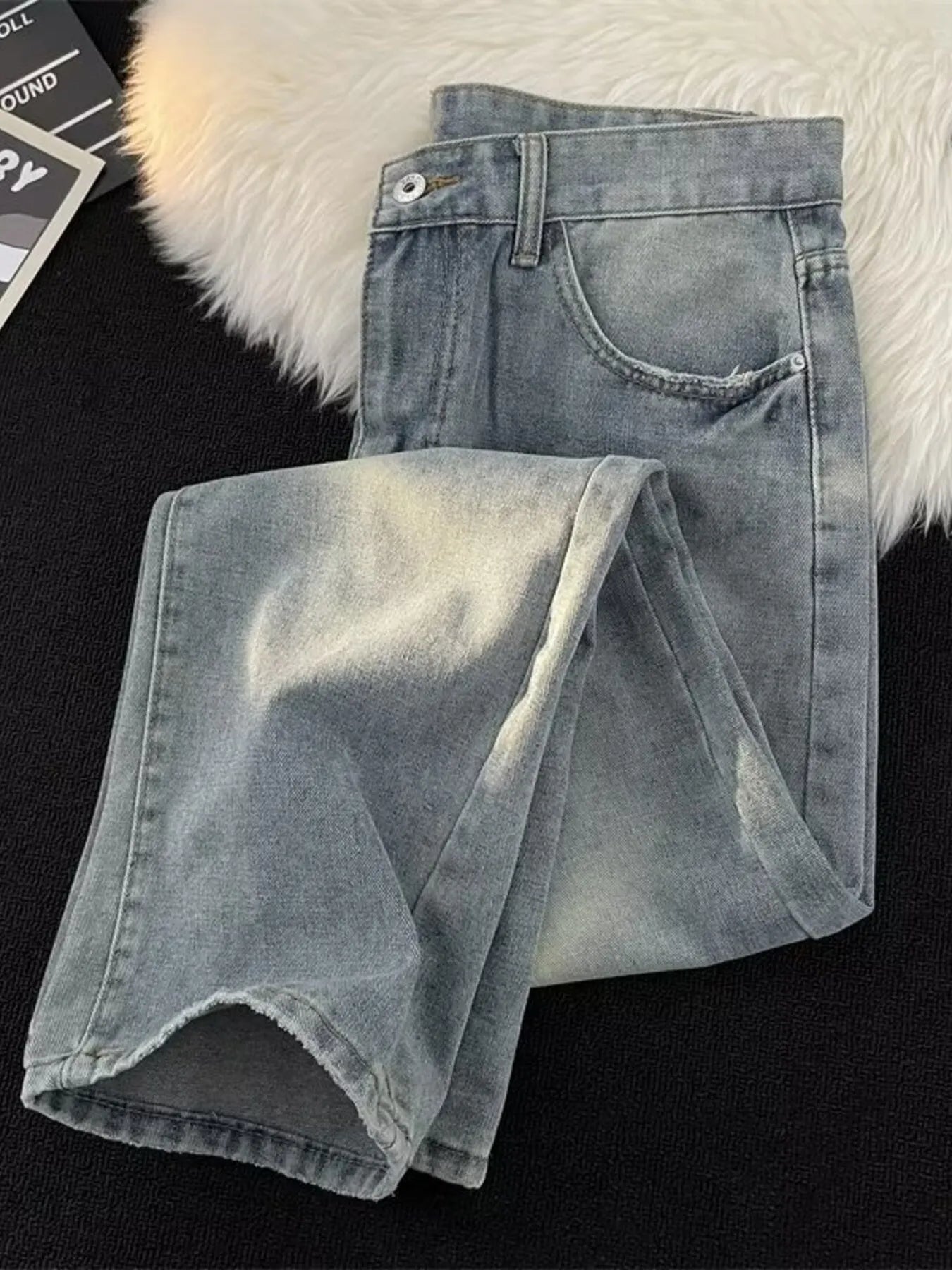 Men's Full Size Vintage Wash Wide Leg Jeans Plus Size