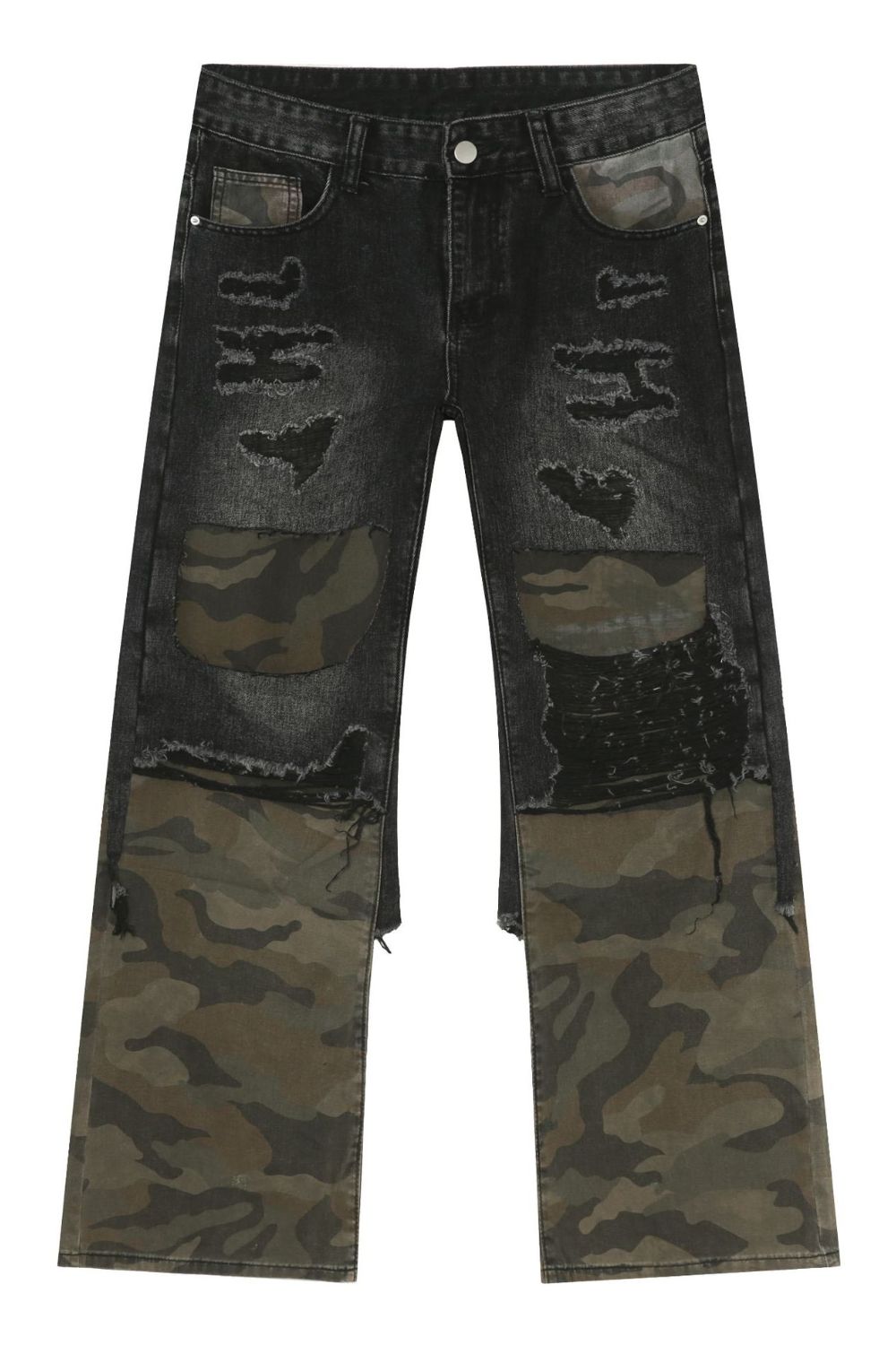 Men's Frayed Hem Camouflage Jeans