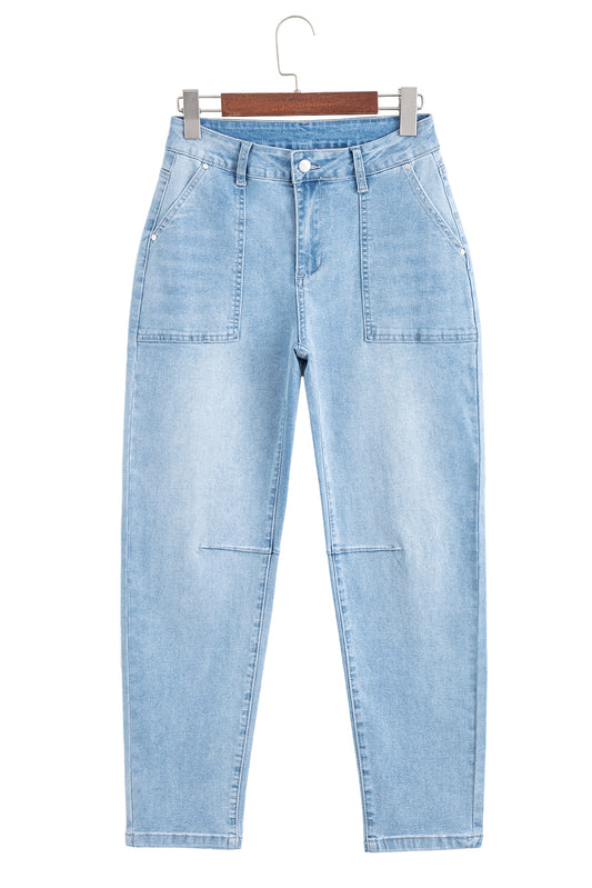 Beau Blue High Rise Relaxed Patch Pocket Jeans