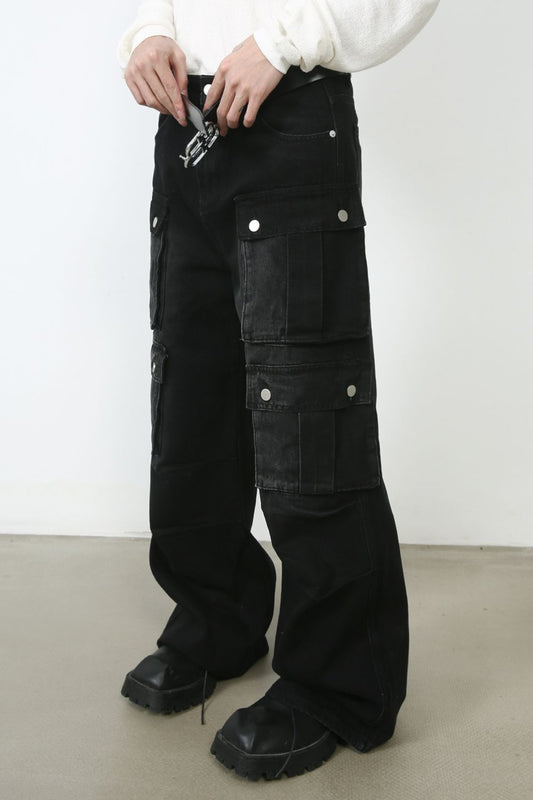 Men's Wide Leg Jeans with Cargo Pockets