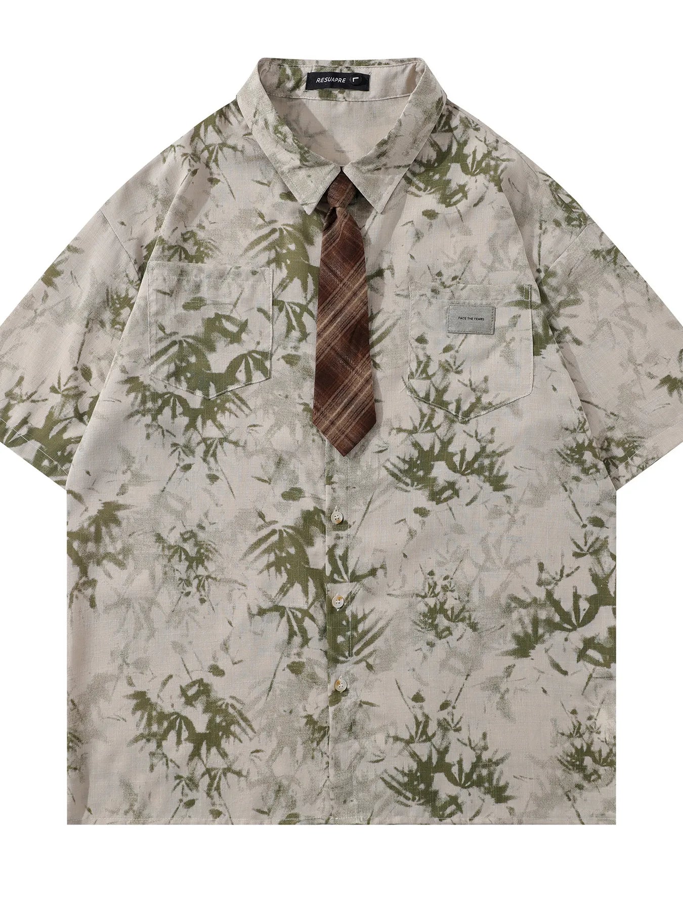 Men's Printed Short Sleeve Shirt with Tie