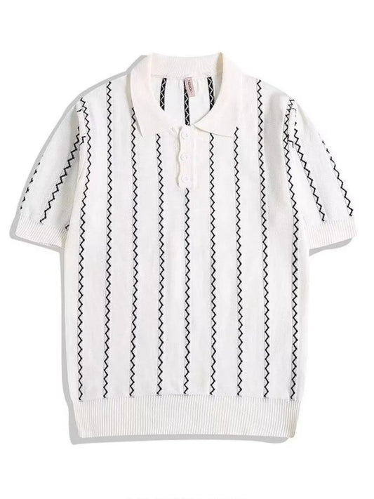 Men's Full Size Zigzag Striped Knit Polo Plus Size