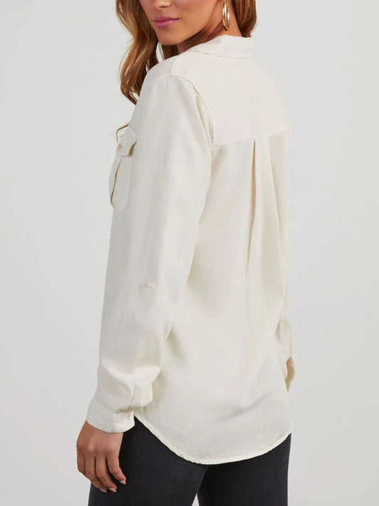 Button Up Collared Neck Denim Top