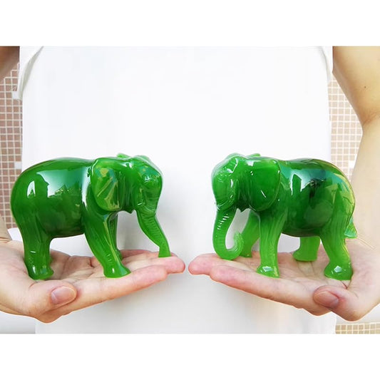 Acxico 1 pcs Jade Green Feng Shui Wealth Lucky Elephant Statues Figurine