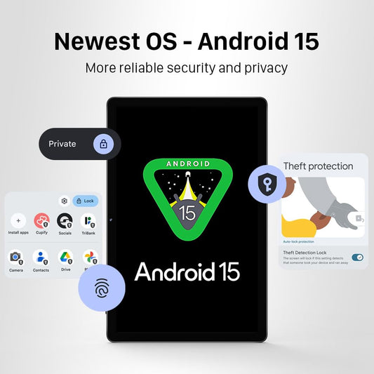 ApoloMedia 11" Tablet, 2025 Android 15 with Octa-core Processor, 8GB+128GB, 1TB Expandtion, 7000mAh Battery, HD IPS Large tableta,WiFi 6&BT5.0, Support GMS (Black, Case not Included)