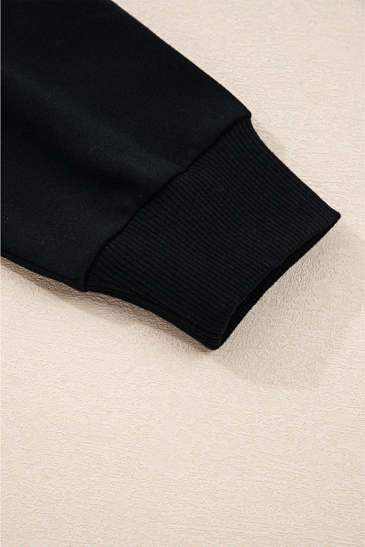 Black Preppy Striped Sleeve Loose Sweatshirt