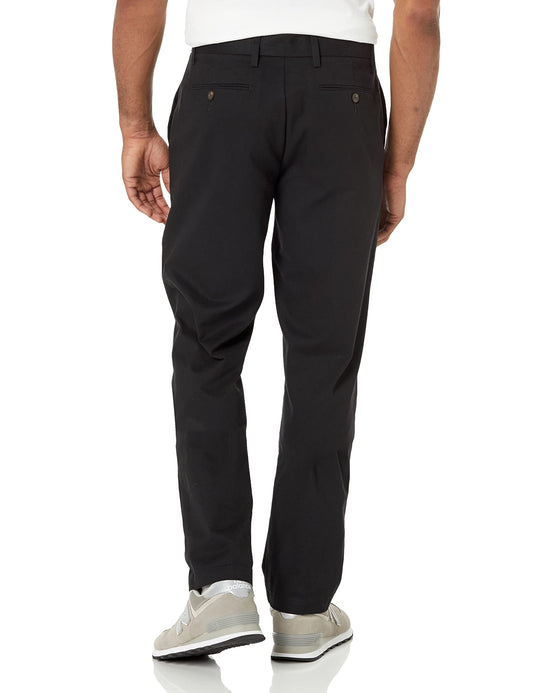 Men's Straight-Fit Wrinkle-Resistant Flat-Front Chino Pant, Black, 28W x 28L