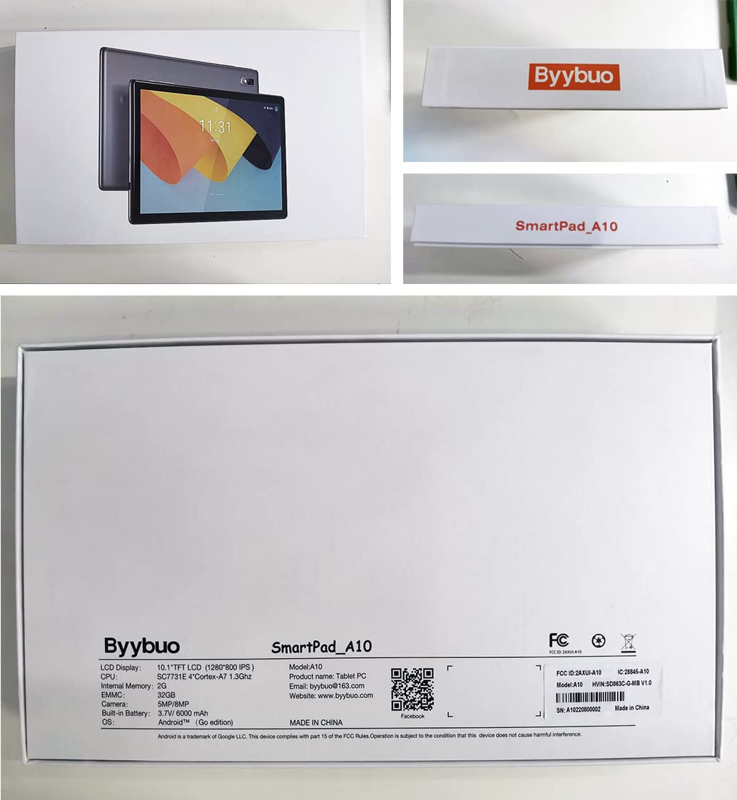 BYYBUO A10_L 10.1-inch Tablet | 6GB RAM + 64GB ROM | Android 14 OS | Quad-Core Processor | 5000mAh Battery | 1280x800 IPS HD Touchscreen | 5MP+8MP Camera | Bluetooth | WiFi | Grey