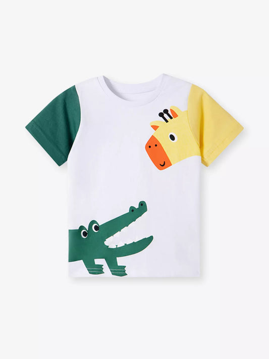 Children's Cartoon Animal Print Short Sleeve T-Shirt