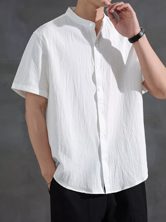 Men's Plus Size Casual Linen Short Sleeve Shirt