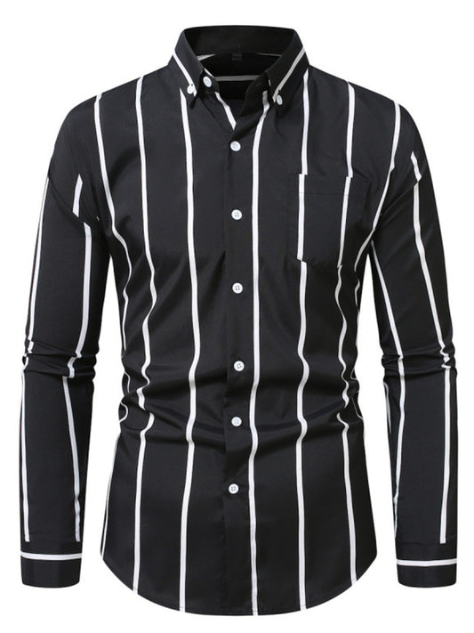 Men's Plus Size Slim Fit Striped Button Up Shirt