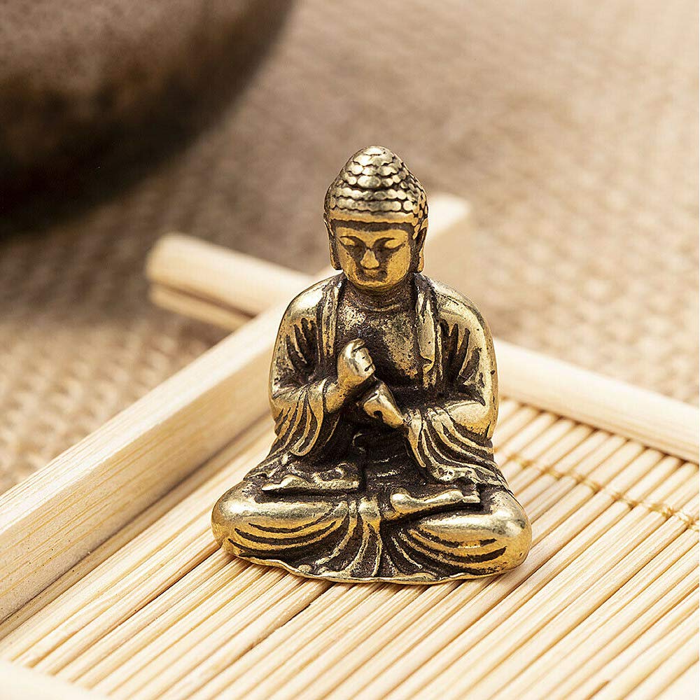 SaiDian 2 Pcs Mini Statue Brass Sakyamuni Buddha Ornaments