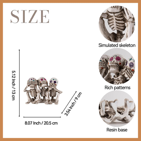 Rezpuao Skeletons Statue Hear See Speak No Evil Baby Halloween Figurines