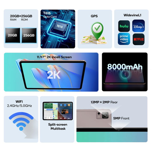Android Tablet 12 Inch, Tablets Octa-Core T616, Large Android Tablet with 2K Display.