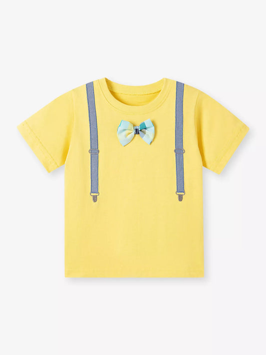 Children's Bow Embroidered Round Neck T-Shirt
