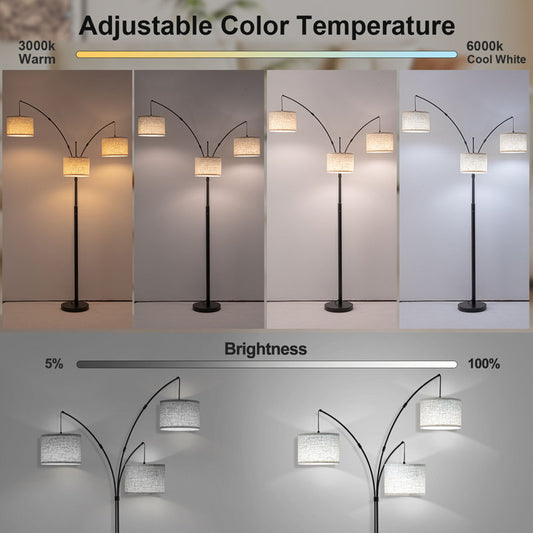 Ebern Designs 80" 3-Light Dimmable 3-Color Temperature Arc Floor Lamp with Remote Control