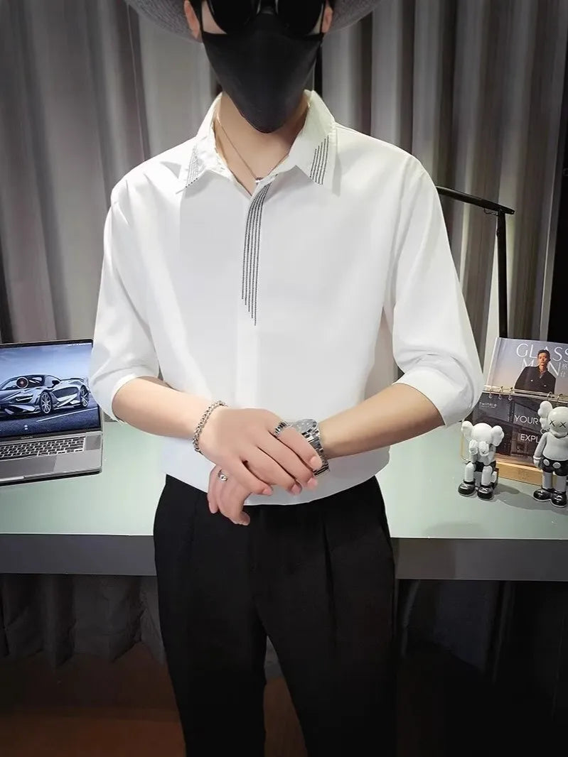 Men's Plus Size Collared Neck 3/4 Sleeve Shirt