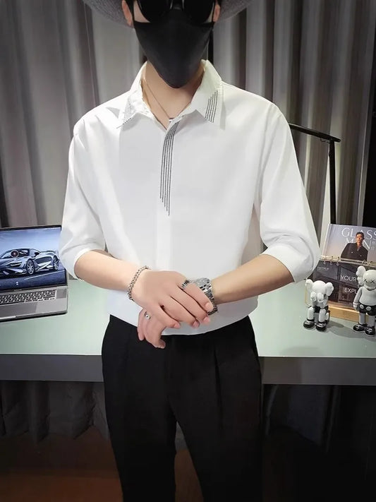 Men's Plus Size Collared Neck 3/4 Sleeve Shirt