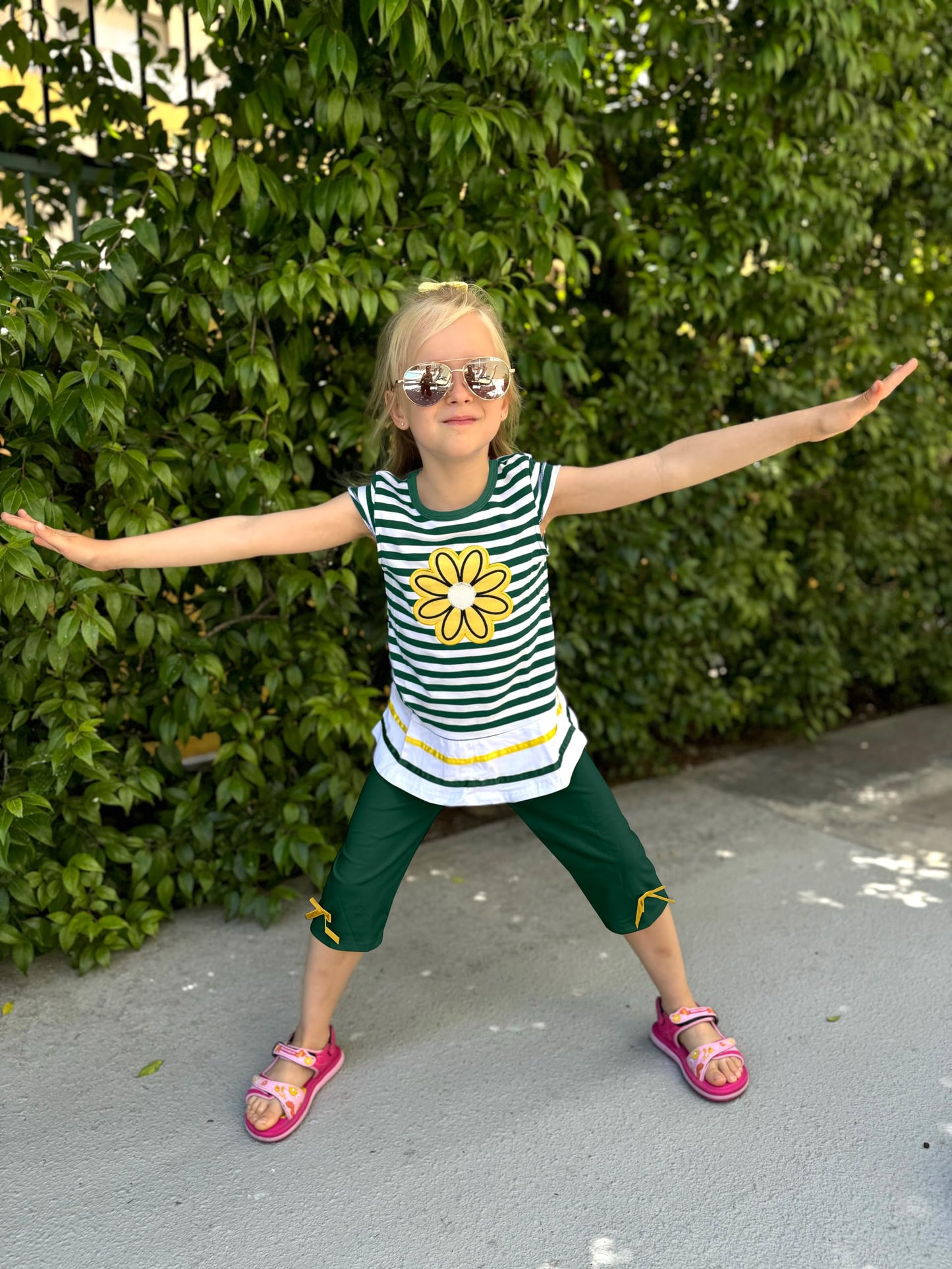 LUKYCILD Baby Girls Summer Clothes Casual Clothing Suit Short Sleeve Striped T-Shirt +Pants