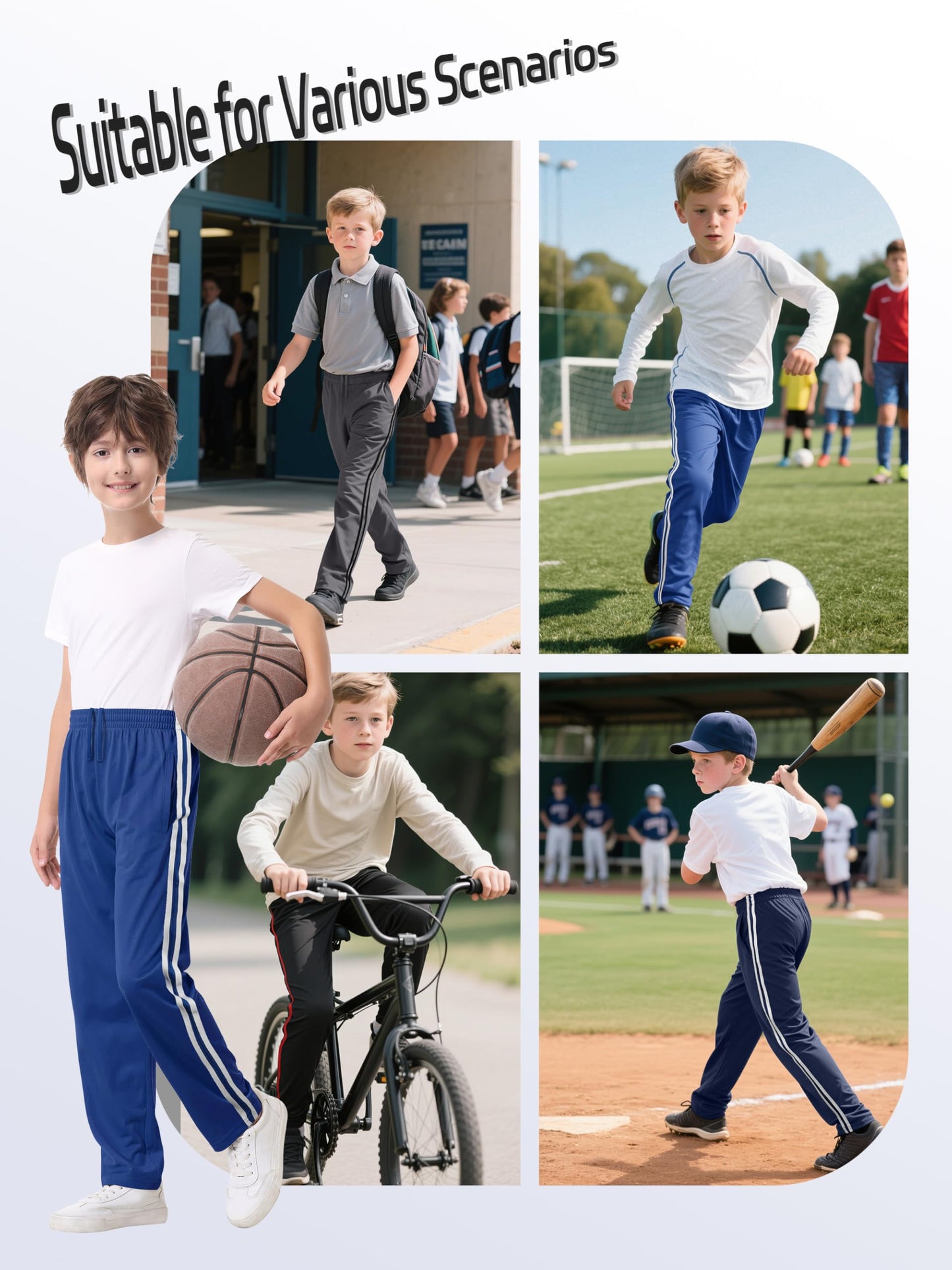 4 Pack Boys Lightweight Sweatpants, Tricot Sweatpants for Boys