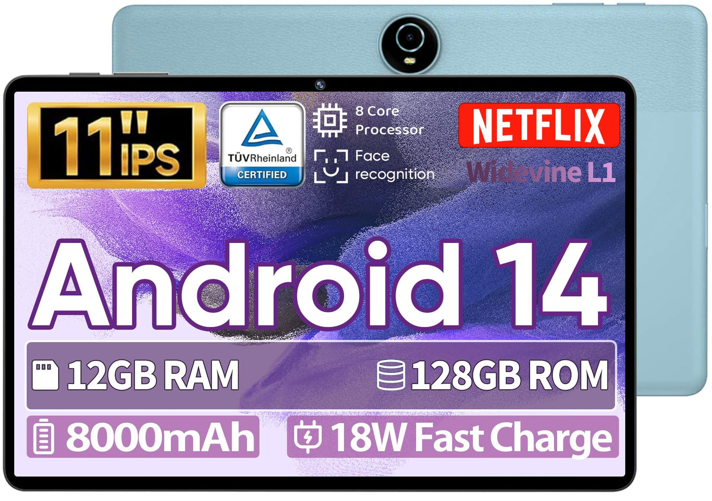 JIKOCXN Tablet 11 inch Android 12 Tablets, 12GB+128GB,1TB Expand, Widevine L1 Compatible 8-Core Tablet with 5G WiFi, 8000mAh Battery, Camera, 11" IPS Big Screen (Beige)