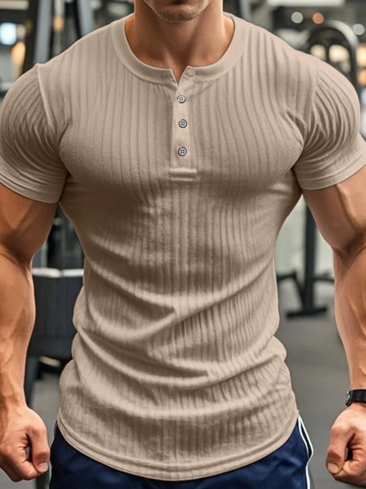 Men's Full Size Button Detail Henley Active T-Shirt Plus Size