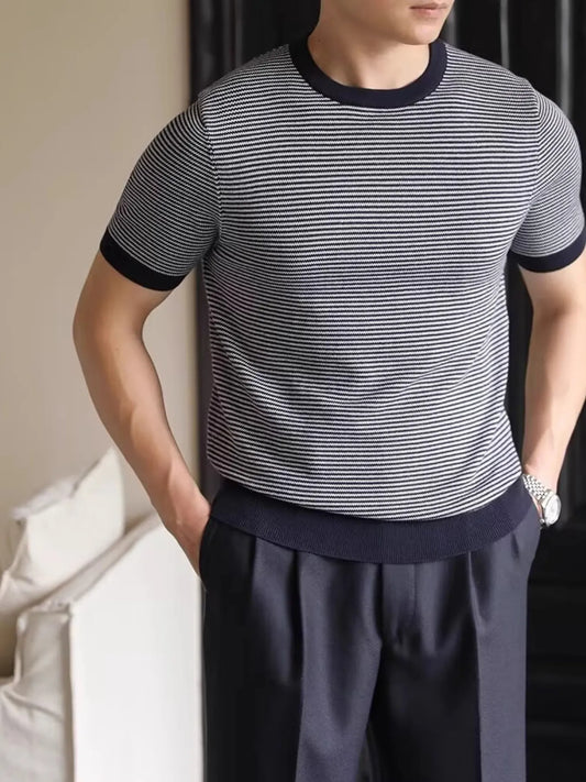 Men's Full Size Classic Striped Contrast Trim T-Shirt Plus Size