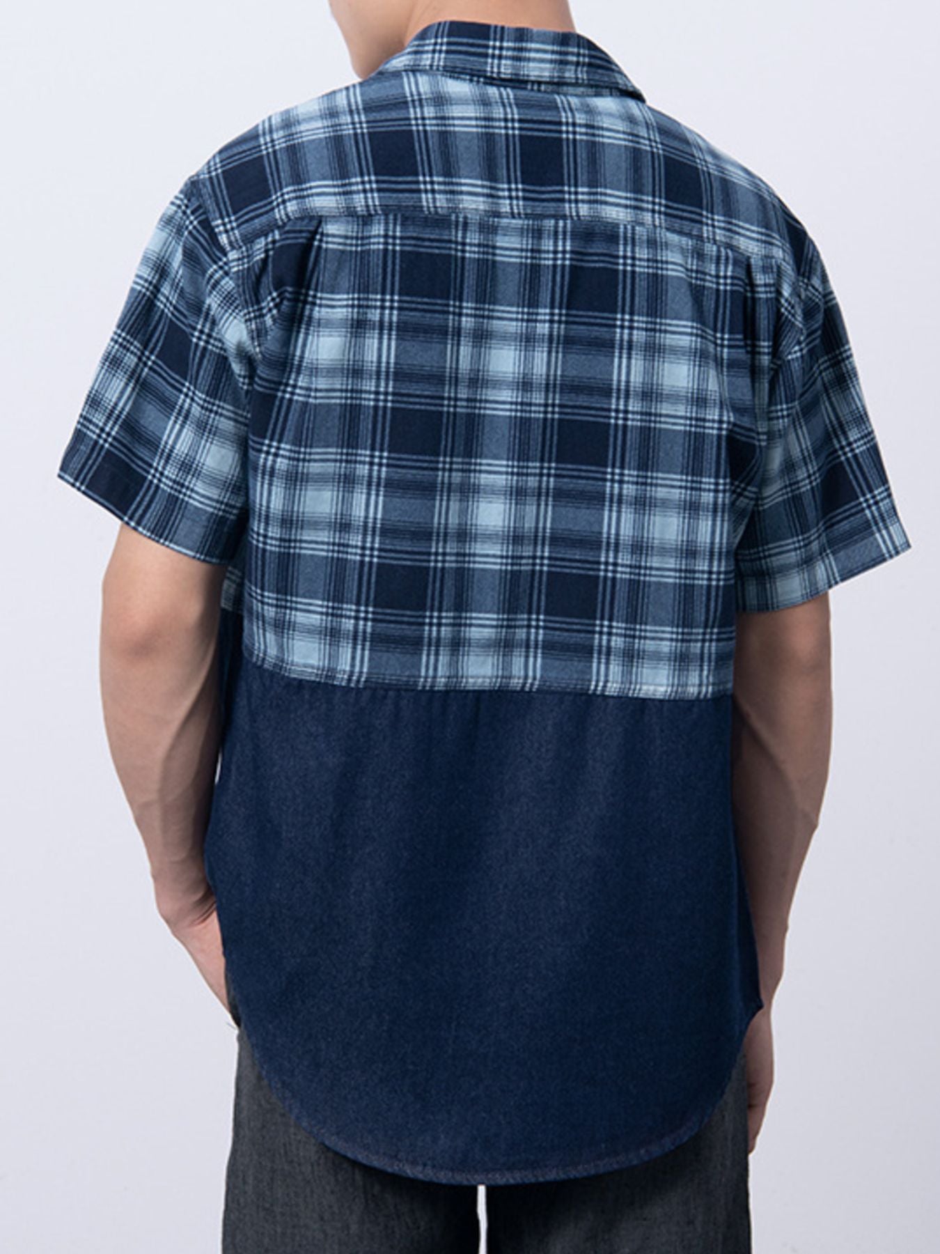 Men's Plus Size Plaid Color Block Short Sleeve Shirt