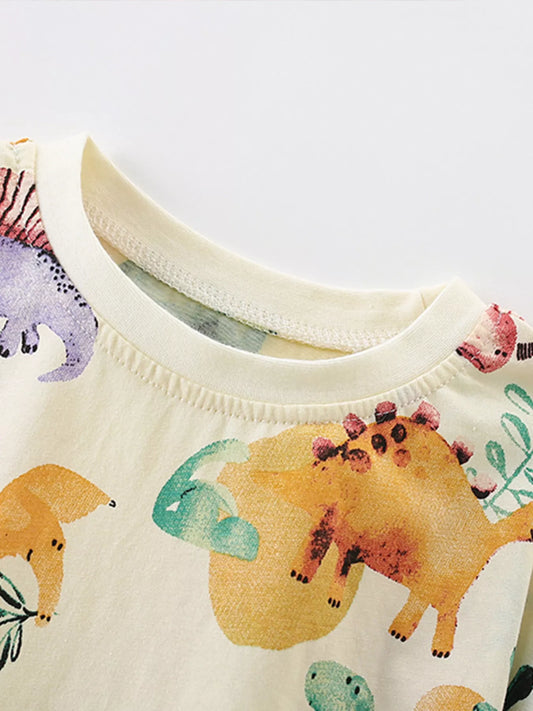 Children's Dinosaur Print Crew Neck Short Sleeve T-Shirt