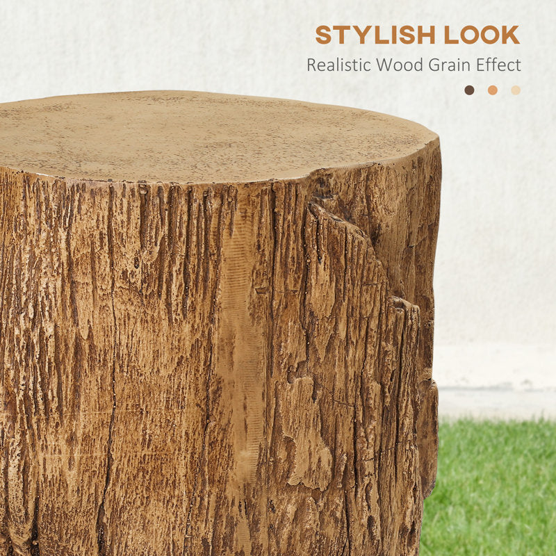 Natural Wood Grain Finish Tree Stump Stool, Indoor Outdoor Accent Table