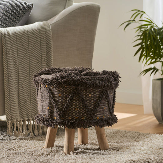 Colorful Boho Handcrafted Wool Cotton 16x16 Accent Stool