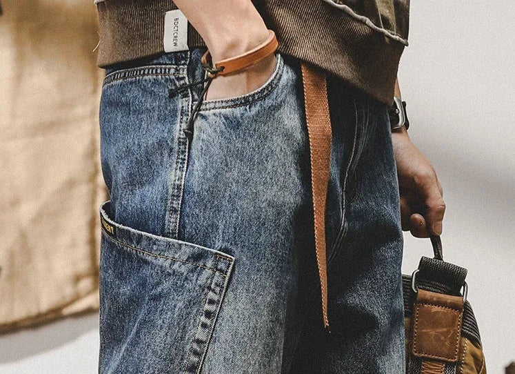 Jeans for Men Tapered Male Cowboy Pants Black Trousers Cargo