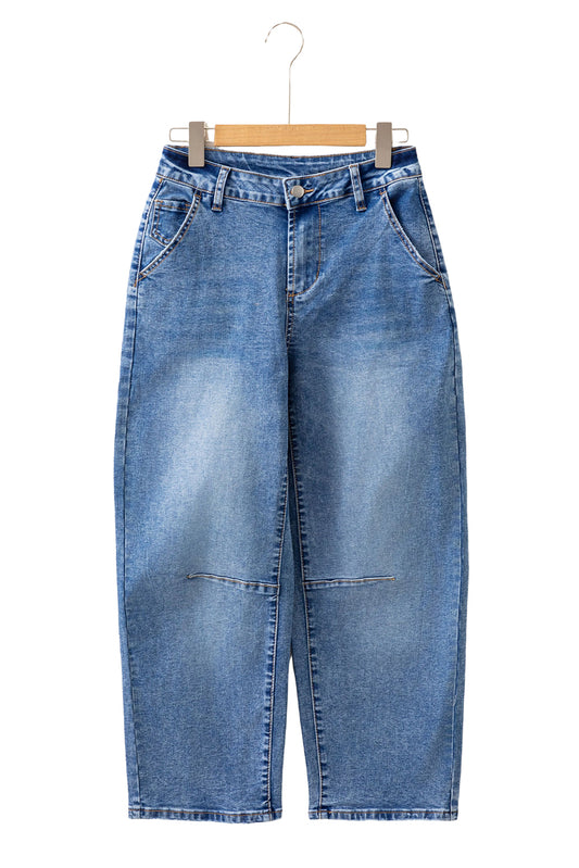 Dusk Blue High Waist Straight Leg Ankle Cropped Jeans