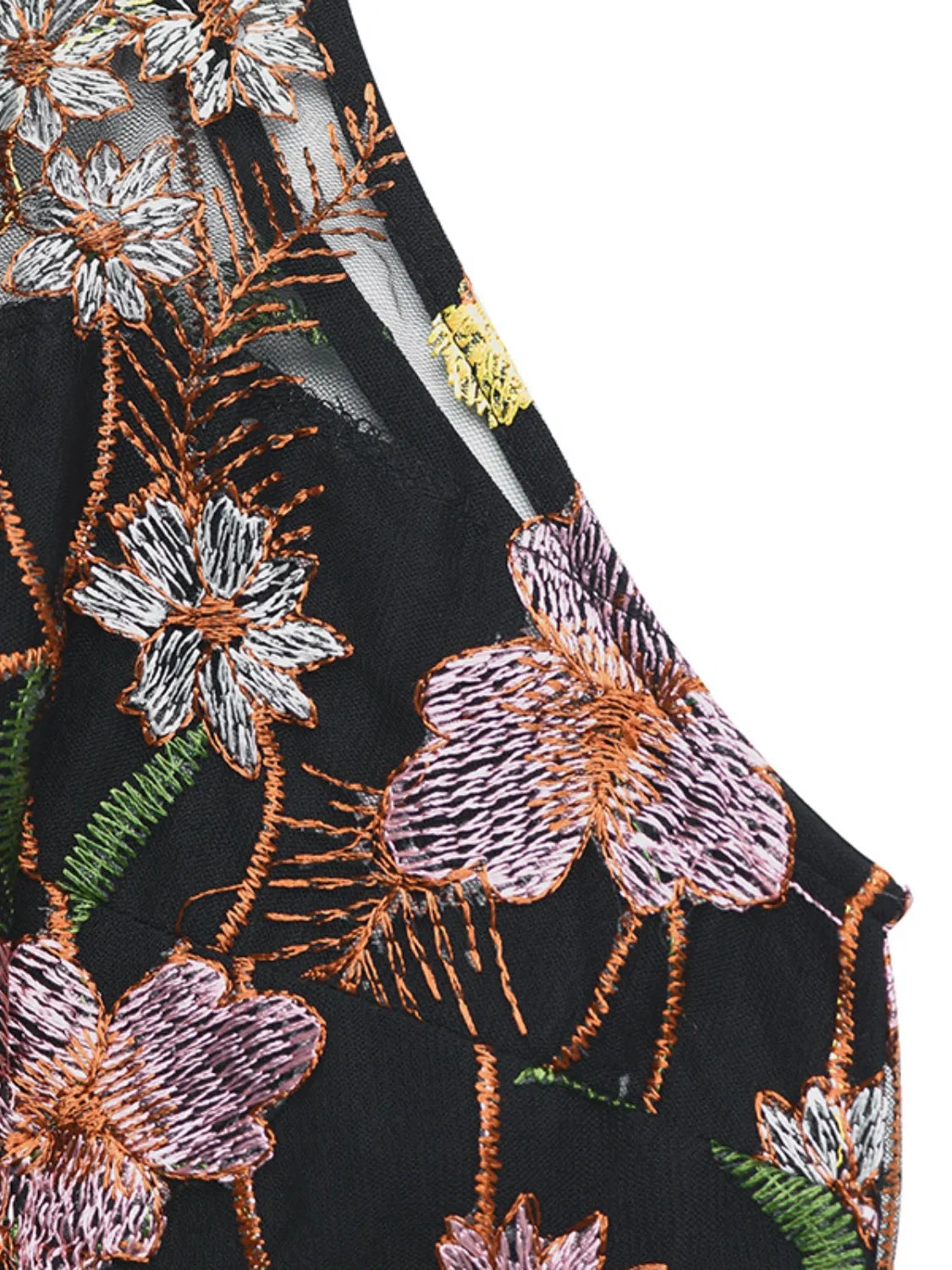 Floral Embroidered Halter Neck Pleated Jumpsuit