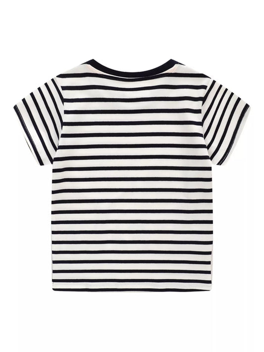 Children's Embroidered Striped Round Neck T-Shirt
