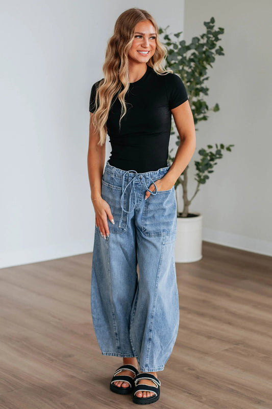 Myosotis Large Patch Pocket Drawstring Paperbag Waist Barrel Jeans