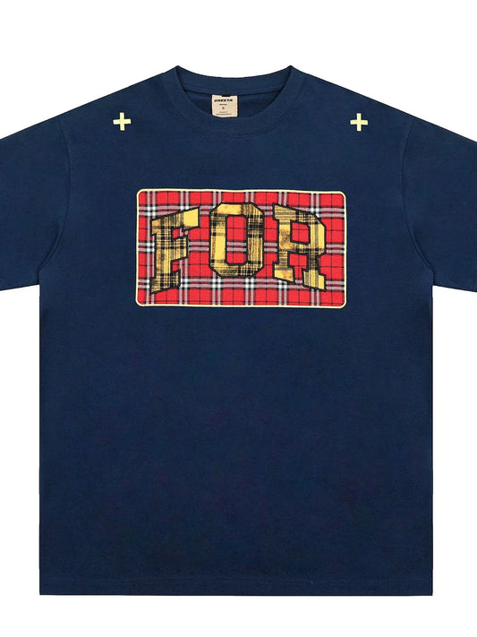 Men's Plaid Letter Round Neck T-Shirt