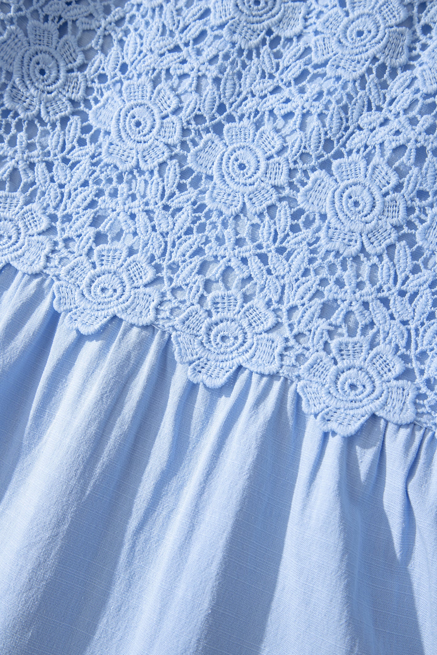 Beau Blue Flowy Short Sleeve Lace Detail Square Neck Tiered Midi Dress