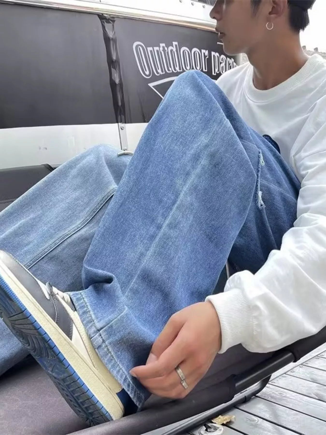 Men's Full Size Ripped Wide Leg Jeans Plus Size