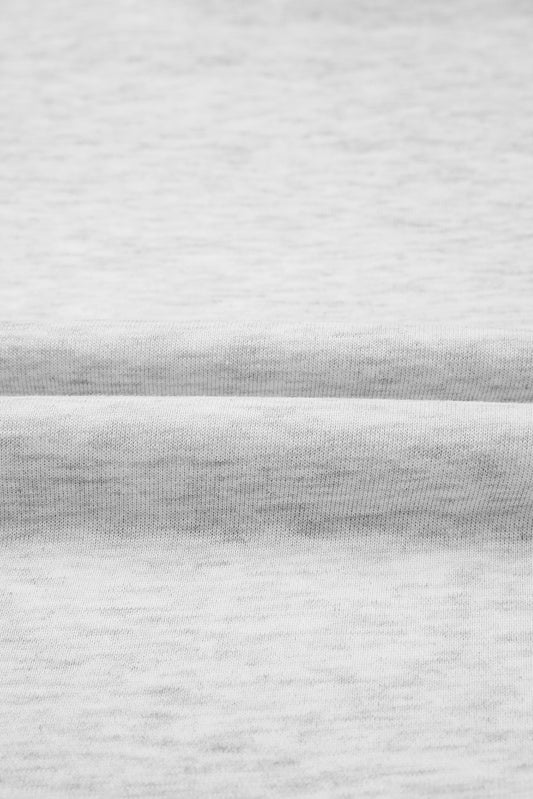 Light Grey Bow Embroidery Long Sleeve Pullover and High Waist Shorts Set