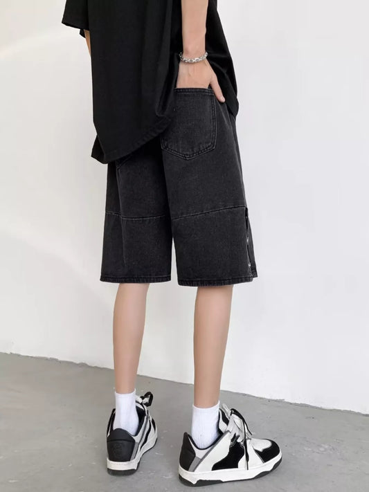 Men's Plus Size Vintage Wash Wide Leg Denim Shorts