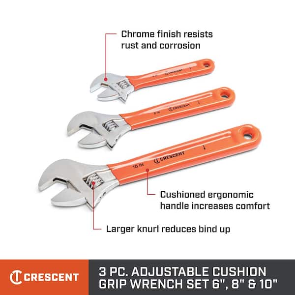 Crescent Chrome Cushion Grip Adjustable Wrench Set 6-10 Inch