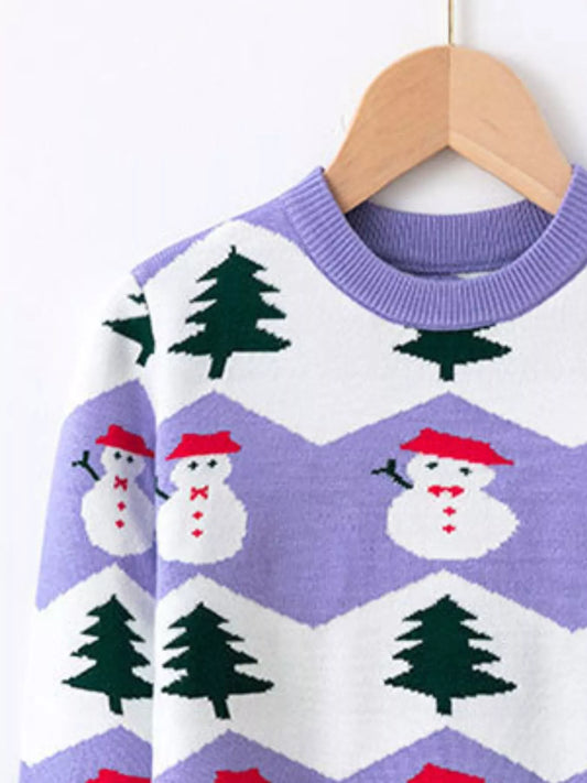 Children's Snowman & Tree Pattern Sweater