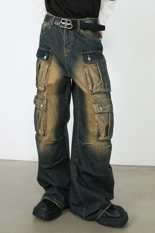 Men's Washed Wide Leg Jeans