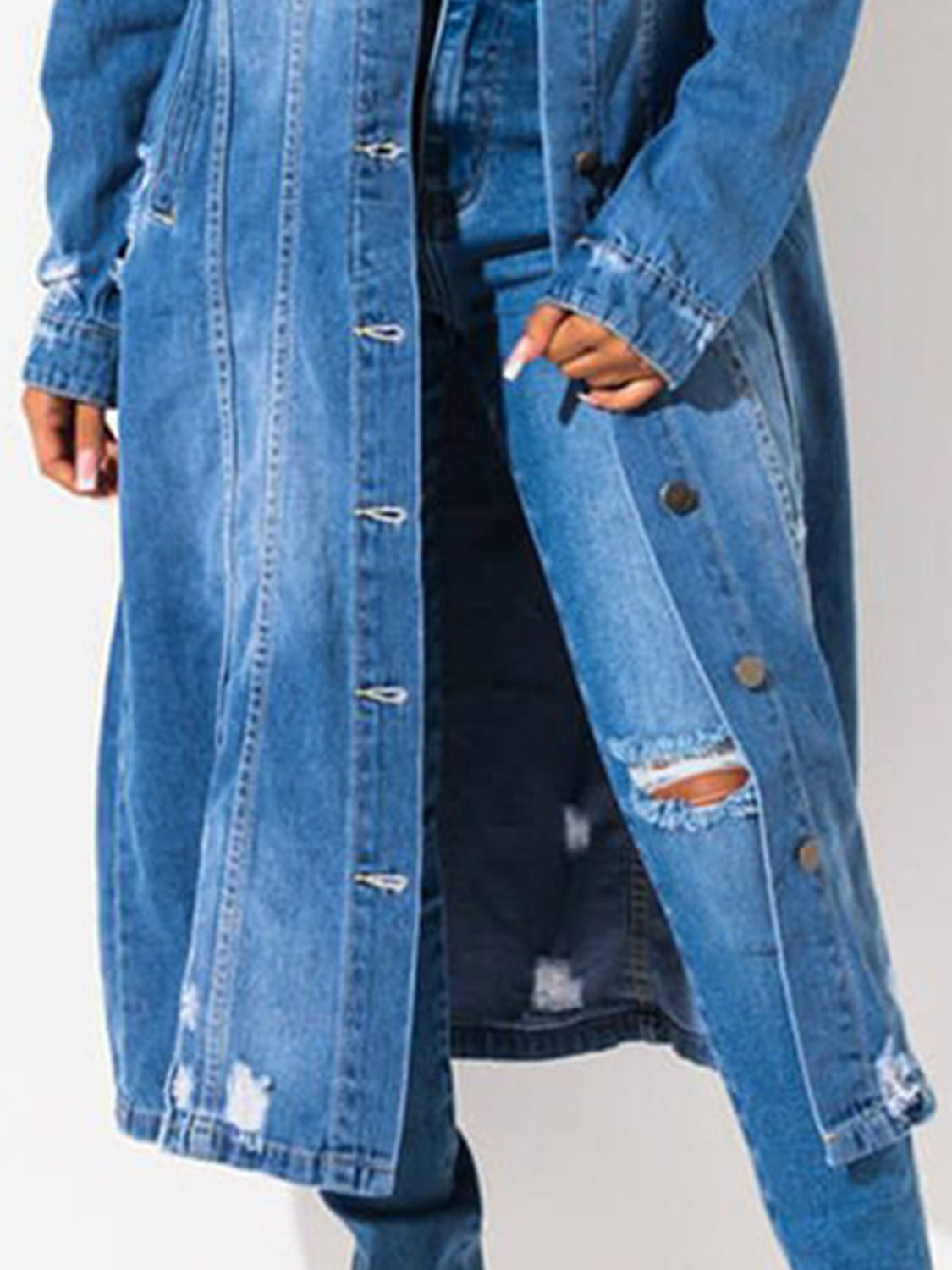 Double Take Dropped Shoulder Raw Hem Denim Jacket
