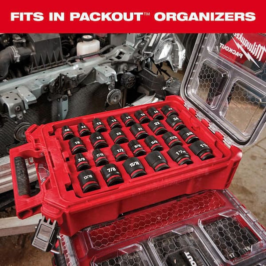 Milwaukee SHOCKWAVE Impact-Duty 1/2" Drive Metric & SAE Deep Well 31-Piece PACKOUT Socket Set