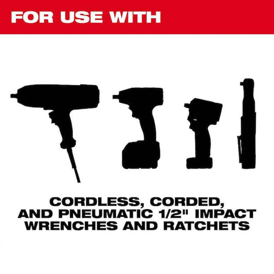 Silhouettes of various impact wrenches and ratchets with text indicating compatibility.