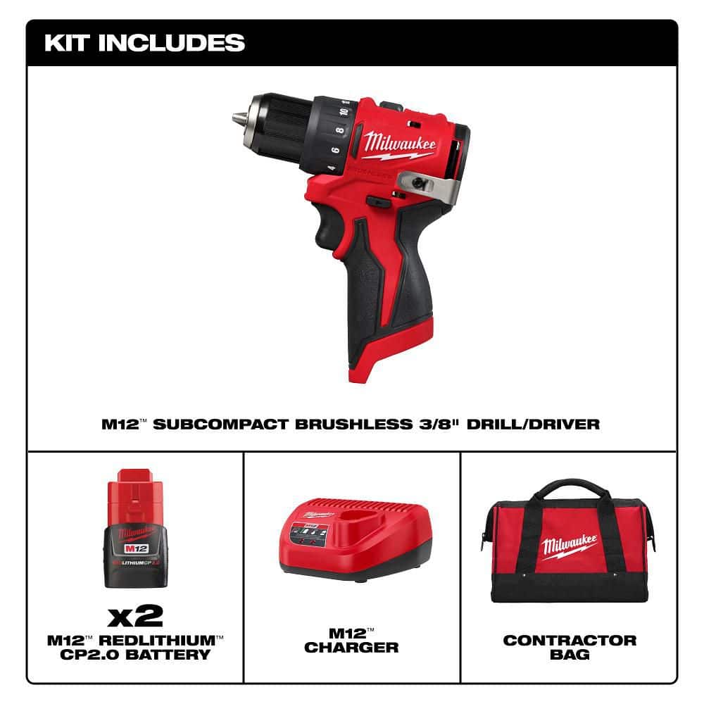 Milwaukee M12 12V Subcompact Brushless Drill Driver Kit