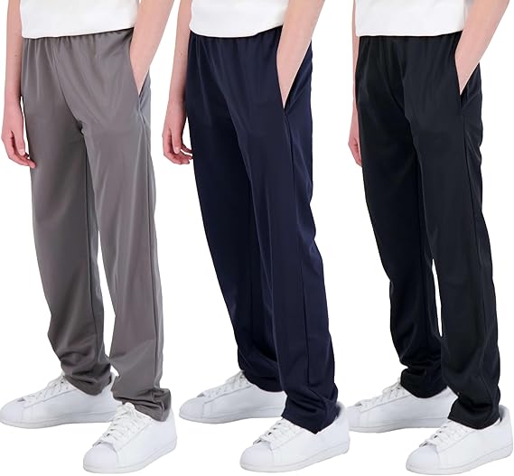 Real Essentials 3 Pack: Boys' Tricot Open Bottom Fleece-Lined Sweatpants.